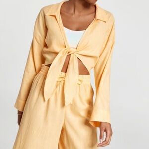 Calia Tie-Front Swim Coverup Sunrise Orange Beach Shirt